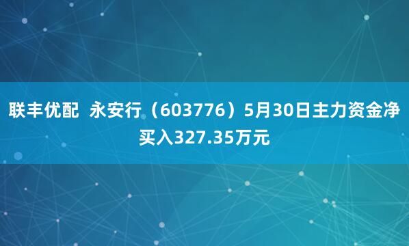 联丰优配  永安行（603776）5月30日主力资金净买入327.35万元