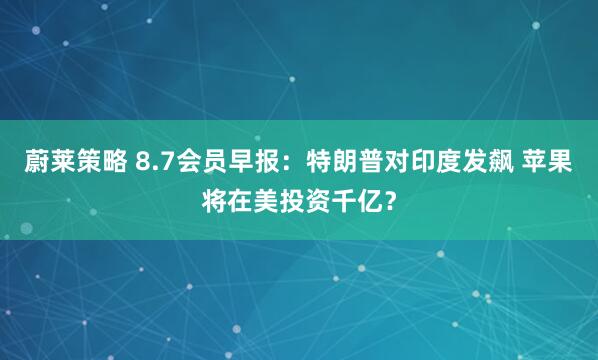 蔚莱策略 8.7会员早报：特朗普对印度发飙 苹果将在美投资千亿？